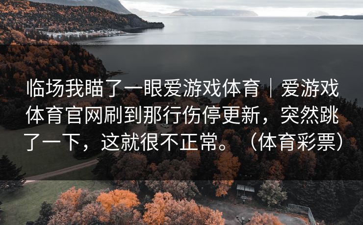 临场我瞄了一眼爱游戏体育｜爱游戏体育官网刷到那行伤停更新，突然跳了一下，这就很不正常。（体育彩票）