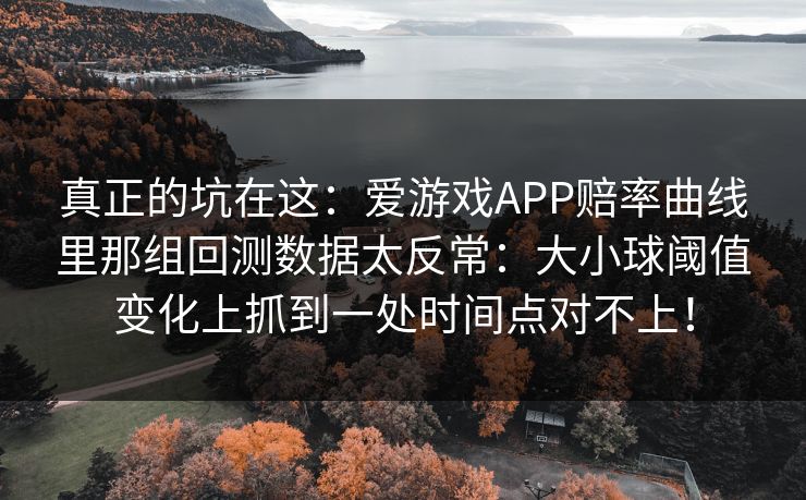 真正的坑在这：爱游戏APP赔率曲线里那组回测数据太反常：大小球阈值变化上抓到一处时间点对不上！