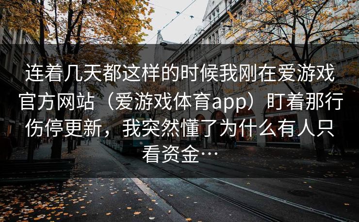 连着几天都这样的时候我刚在爱游戏官方网站（爱游戏体育app）盯着那行伤停更新，我突然懂了为什么有人只看资金…