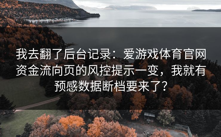 我去翻了后台记录：爱游戏体育官网资金流向页的风控提示一变，我就有预感数据断档要来了？
